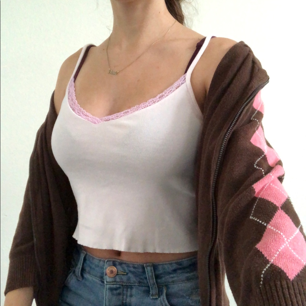 Brandy Melville pink lace Nicolette tank